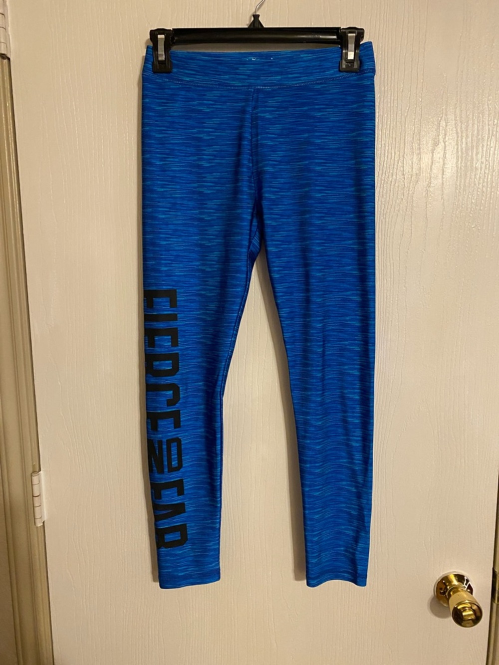 Justice Blue Space-Dye Leggings with Black Side 'EDGE 2' Print